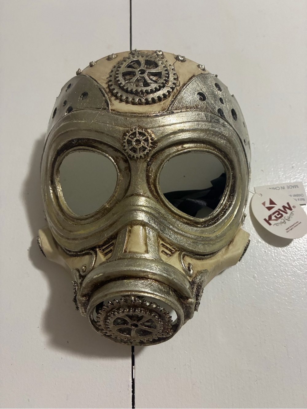 Industrial Steampunk Wall Mask in Silver and Cream by